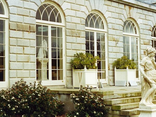 Exterior photograph of new period french doors at the Orangery, Lyons Estate in Newcastle.